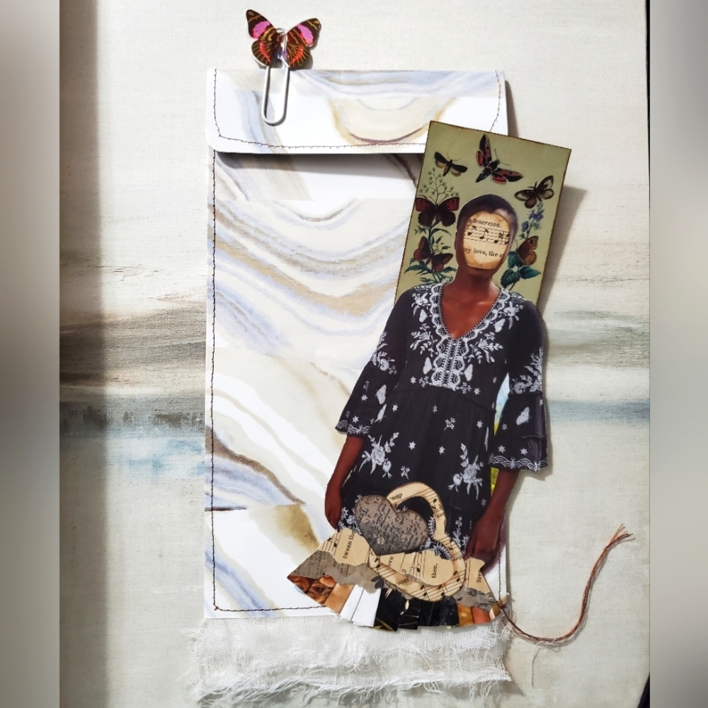 🙏 HAND CRAFTED Boho paperdoll bookmark with wallpaper envelope